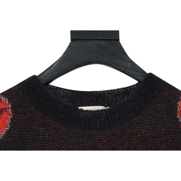 Saint Laurent Womens Heart Sweater Size Small Black Red Mohair Blend Pullover - Picture 5 of 8